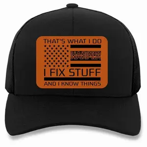 Personalized Leather Patch Trucker Hat - Custom Name Iron-On Text Letter Embellishment Cap, Funny Mechanic Gift for Men, Father's Day Present, Iron-On Text Hats, Letter Embellishment Hats
