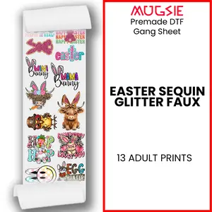 Easter Sequin Glitter Faux DTF Transfer Gang Sheets - 22x60 Direct-to-Film