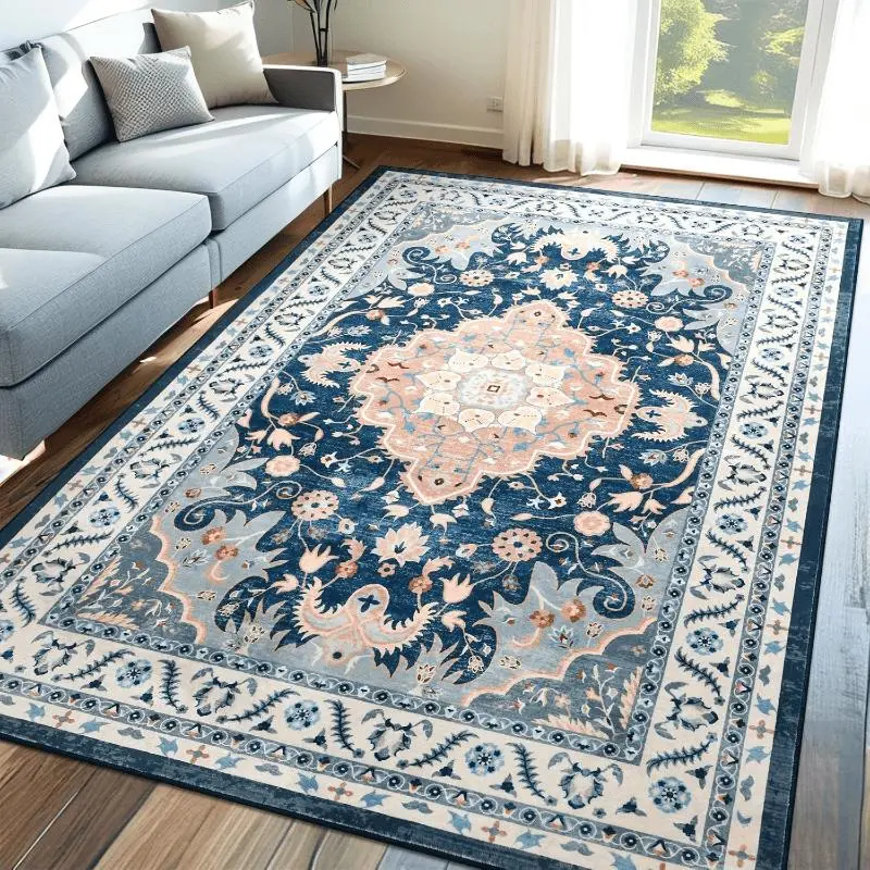 6x9 Area Rugs for Living Room, Washable Non Slip Vintage Rugs, Low Pile Ultra Soft Indoor Print Pattern Carpet for Bedroom, Entryway, Office, Dining Room, Home Decor, Black, Beige, Blue, 4x6,5x8,6x9 Feet