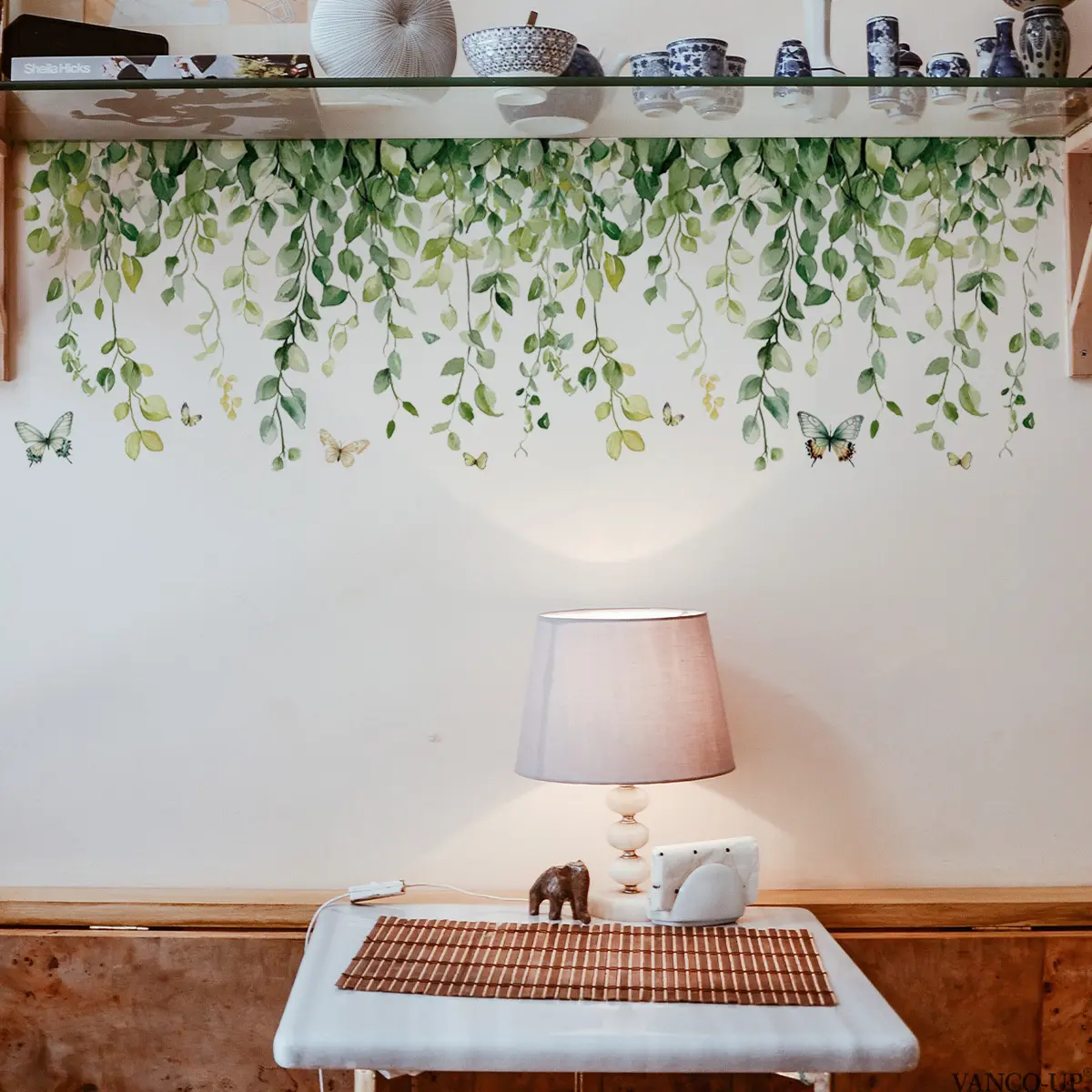 1 Pcs (30×90cm) Hanging Green Leaf Vines Fresh Spring Summer Style Matte Wall Sticker Decorative Wall Sticker for Home Background Decoration