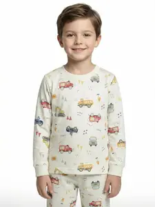 Letibati Kids Cartoon Sleepwear Cute Car Print Long-Sleeve Moisture-Wicking Loungewear 18M-12Y Snug Fit Home Wear Pastel Soft Comfort Wear girl k-pop saja