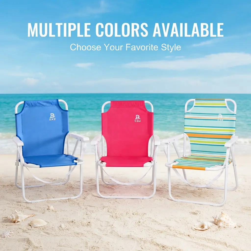 Folding Beach Chair, 1 Position Lightweight and Portable Foldable Outdoor Camping Chair with Carry Strap, Blue and Lime Stripe