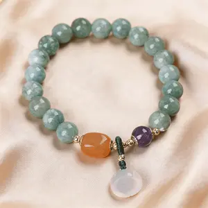 Taoxi Korean version of Burmese jade crystal bracelet single circle women's woven white agate lotus bracelet jewelry