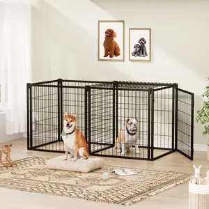 63" Coated Metal Wire Dog Crate Kennel with Cast Iron Accents, Durable Materials, Safe Top Cover, Space Dividers, Flexible Door Placement, Detachable Indoor Pet Cage for Small-Medium Dogs, Easy Assembly, Black (63"L x 29.9"W x 31.9"H)