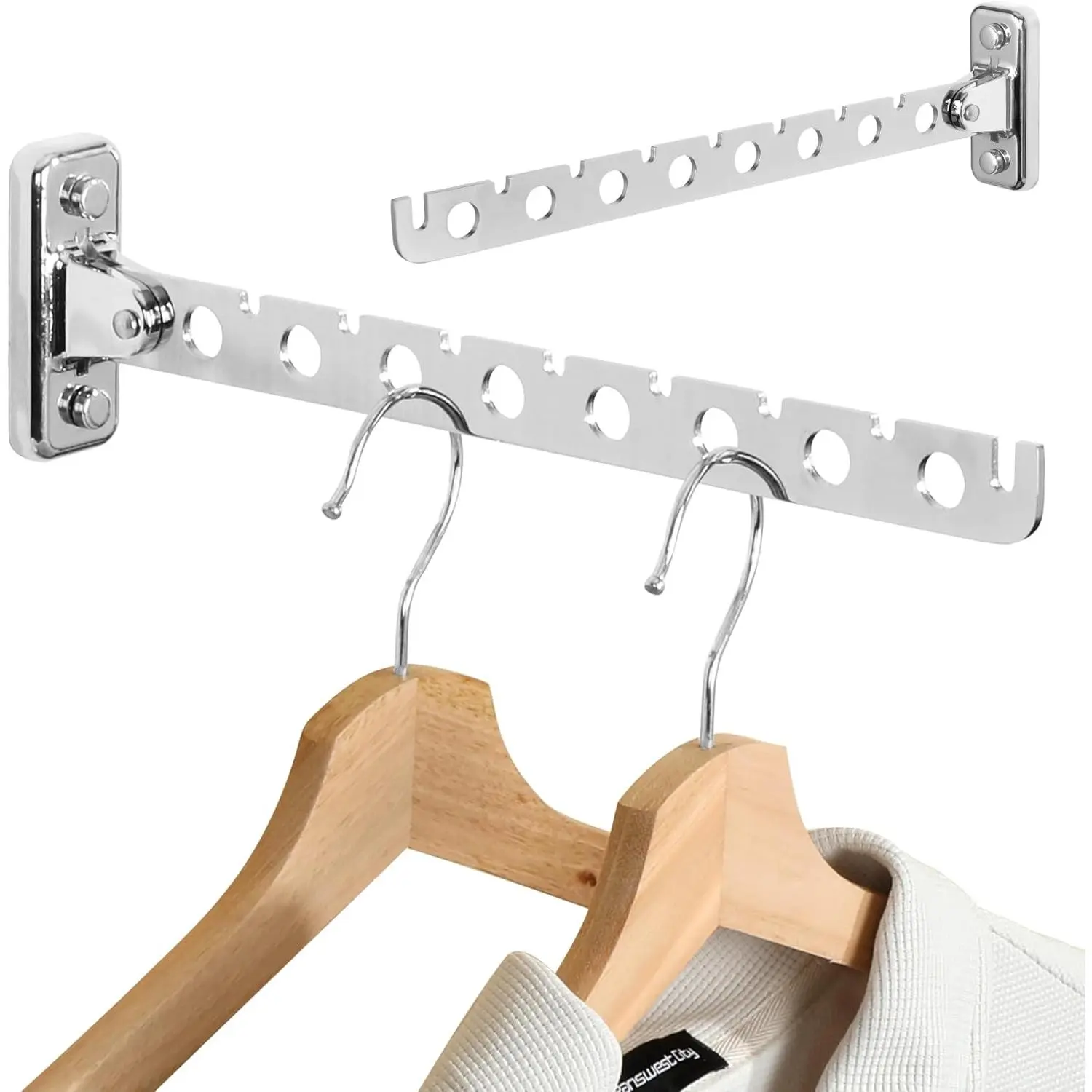 Clothes Drying Rack Wall Mounted Coat Hanger,Folding Hanger Rack Clothes Hook Closet Storage Organizer,Swivel Space Saving Clothes Hanger Rack for Bedroom Bathroom Laundry,2 Pack,Polished Chrome