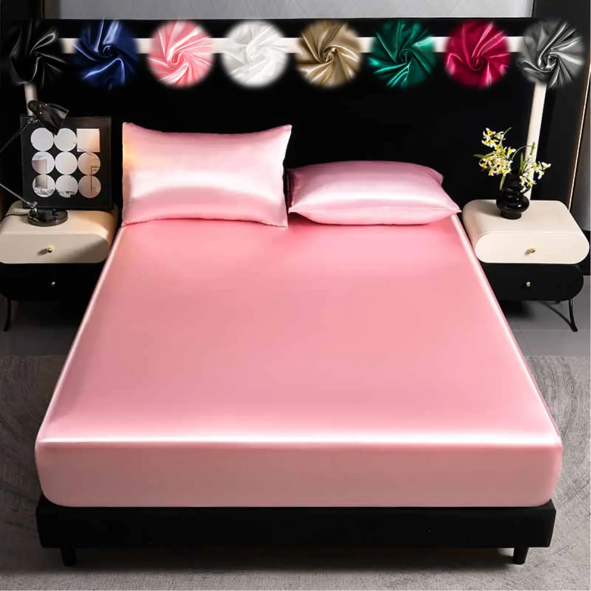 2/3Pcs Silky Satin Bed Sheets Set, Dustproof Mattress Protector, Soft and Comfortable Fitted Sheet, Skin-Friendly & Breathable Smooth Mattress Cover, Silk-Like Soft Comfy Bedding for Bedroom, Dorm, Hotel, Multiple Sizes Available
