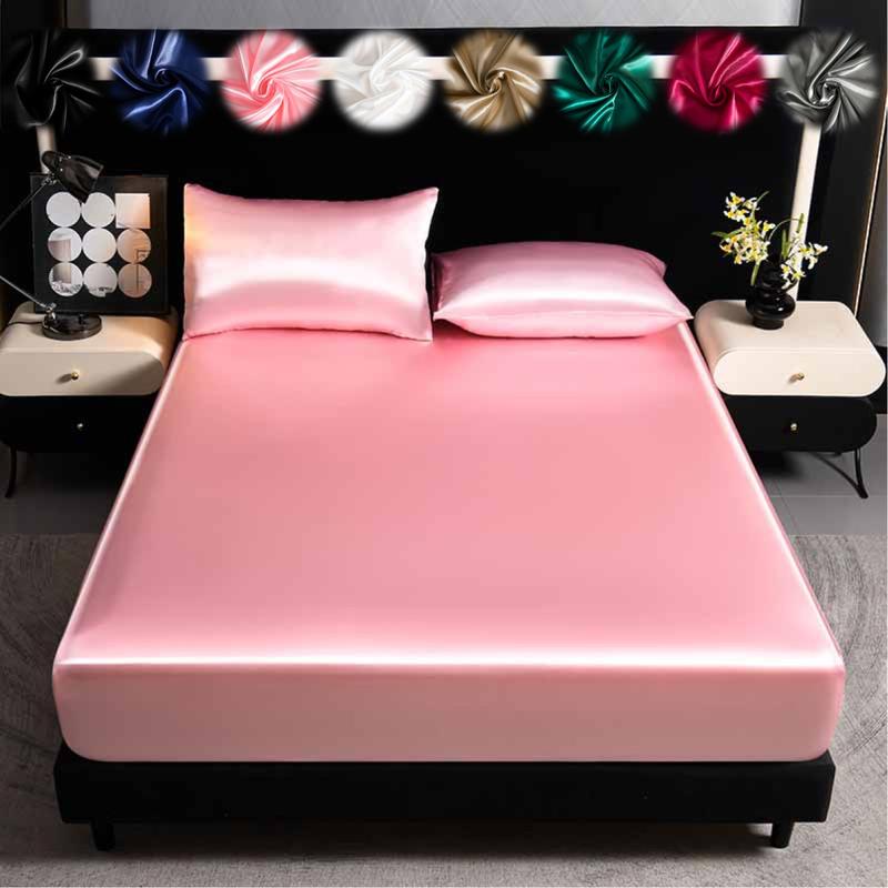 2/3Pcs Silky Satin Bed Sheet Set, Satin Bed Sheets, Dustproof Mattress Protector, Soft and Comfortable Fitted Sheet, Skin-Friendly & Breathable, Smooth Mattress Cover, Silk-Like Bedding for Bedroom/Dorm/Hotel, Multiple Sizes Available