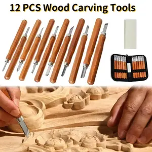 12Pcs SK5 Carbon Steel Wood Carving Tool Set with Whetstone and Protective Case, Essential Detail Carving Tools For Woodworking, Hand Tools