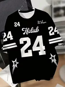 Men's Digital 24 3D Print Top, Casual Sporty Breathable Clothing, New Trend, Comfortable Fitted Short Sleeve Shirt, Summer Outdoor Wear