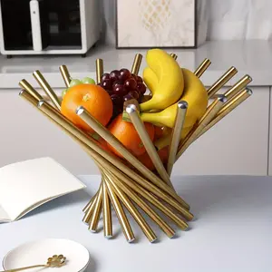 1pc Luxurious creative golden stainless steel fruit basket, decorative storage bowl for party tea tables and hotel decoration, table organizer