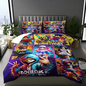 Cool Roblox Character Print Duvet Cover Set, Soft Lightweight Bedding for Teenagers, Includes Pillowcase, Bedroom Decor