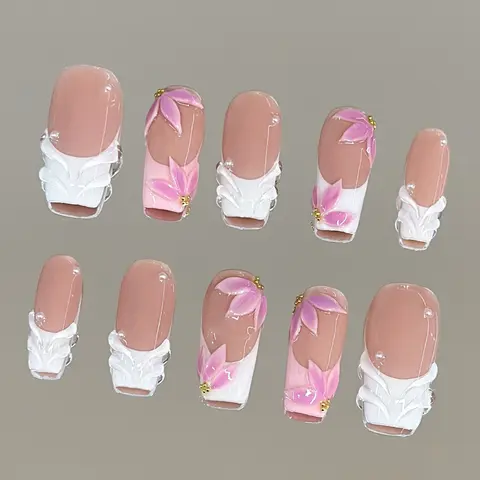 NailVesta GLAZED BALLET – 100% Handcrafted 3D Press-On Nails | Reusable, Long-Lasting, Salon-Quality black lace nail art nail art
