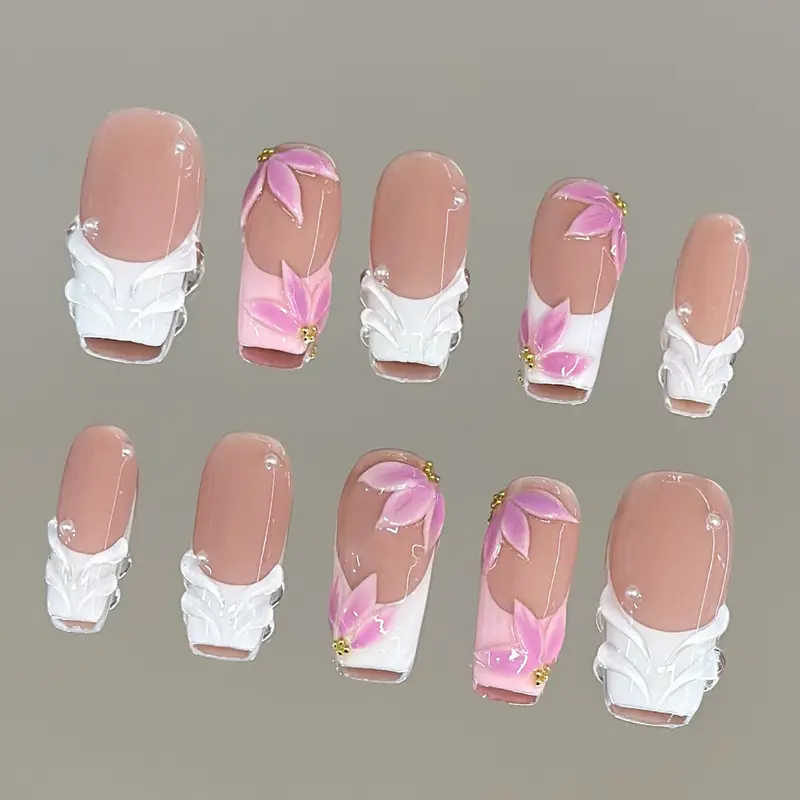 NailVesta GLAZED BALLET – 100% Handcrafted 3D Press-On Nails | Reusable, Long-Lasting, Salon-Quality black lace nail art nail art