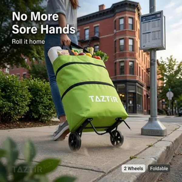 1 Portable "Internet-Famous" Shopping Bag, Small Trolley, Lightweight, Foldable, Wheeled Delivery And Storage Bag; Leak-Proof, Foldable, Large Capacity, Hand-Washable, Multi-Purpose Shopping And Travel Trolley With Easy-Grip Handle