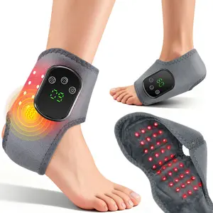 Cordless Red Light Ankle Massager with Heat, Heated Foot Ankle Wrap with 5 Heat Levels & 3 Vibration Modes, Wireless Ankle Heating Pad for Relaxation