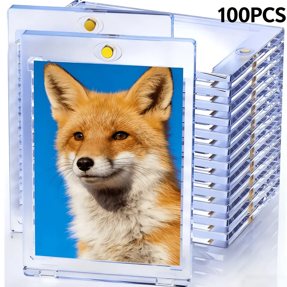 100 Pack Clear Acrylic Magnetic Display Boxes, for game cards, celebrity cards and polaroid photos, dustproof, waterproof, protect items from creasing and deformation