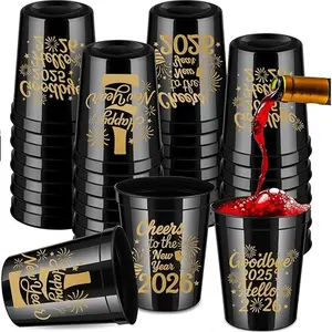 24 Pack New Year 2026 Party Cups 16oz – Black Reusable Plastic Stadium Tumblers, NYE 2026 Party Decorations, Cheers Goodbye 2025 Hello 2026 Cups for New Year’s Eve, Holiday, Champagne, Cocktail Drinks, new year gifts, Christmas gifts, Eve cups