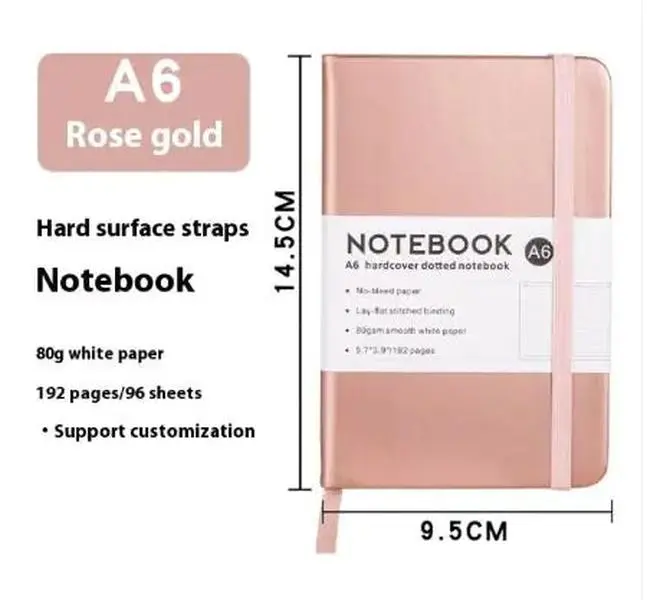 Rose Gold A6 Small Diary Notebook - Durable PU Leather Cover, 80g White Paper, 192 Pages, Ideal for Journaling & Note-Taking