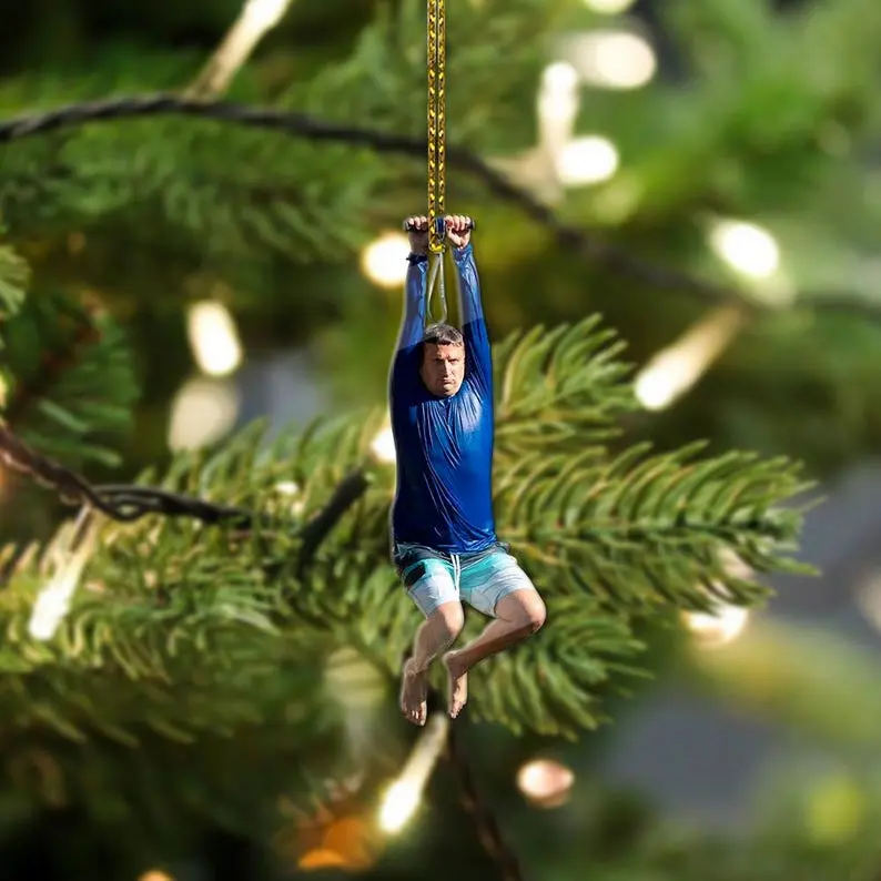 GlitterPinkCamo Size 4" Tim Robinson on a Zipline Car Hanging Ornament; Keychain; Meme ornament decor, funny sign decor; ITYSL Fan gift;  ITYSL Funny Meme Gift Christmas Tree Hanging Ornament