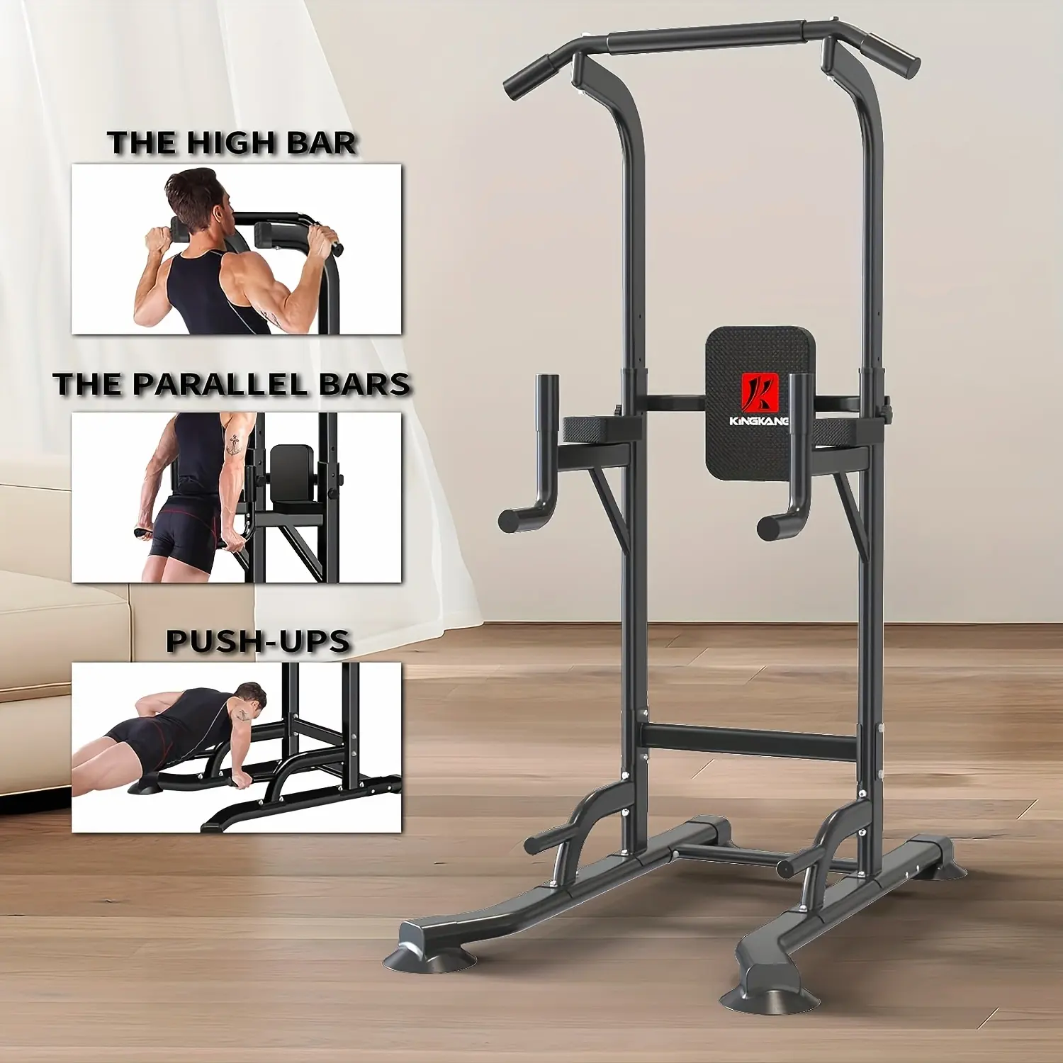 Djustable Height Power Tower Dip Station, Multi-Functional Strength Training Fitness Workout Station, Pull Up Bar Station For Home Gym