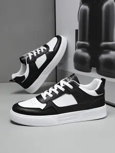 Men's Casual Flat Sneakers, Simple Versatile Low Top Leather Rubber Shoes, Trendy Comfortable Footwear for Daily Wear, New Arrival Fashion Sneakers, Walking Shoes, Minimalist Fashion Trainers