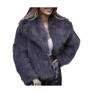 Women’s faux fur elegant coat — casual luxury solid color, warm oversized jacket with long sleeves, chic streetwear style