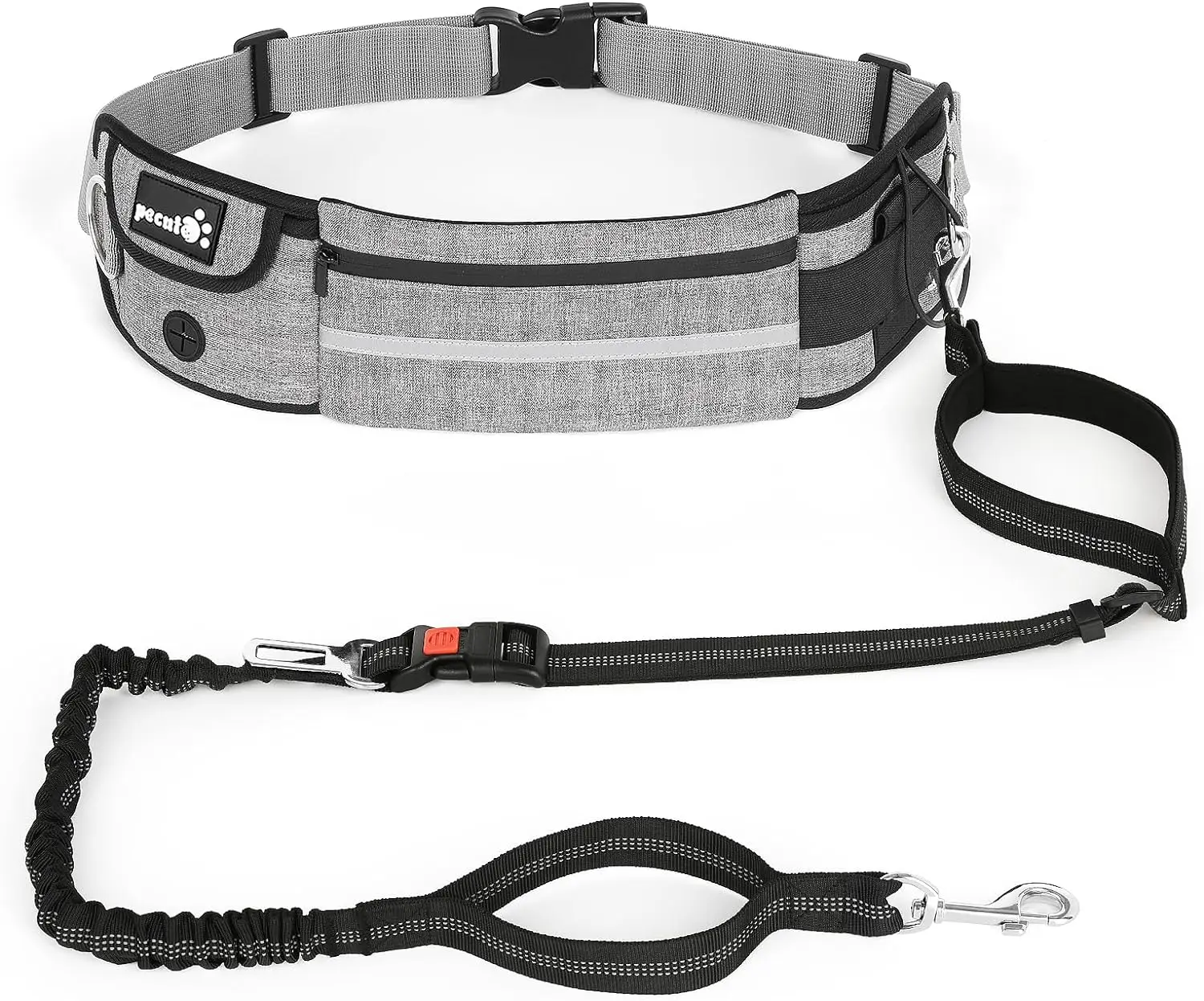 Pecute Hands Free Dog Leash with Pouch, Waist Belt Fanny Pack with Soft padds, Dual Padded Handles Reflective Strip Harness Safety Harnesses