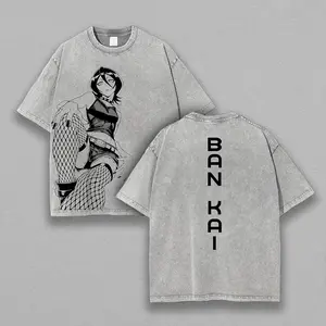 Rukia Kuchiki Washed Tee Vintage Graphic 90s, Unisex Oversize Anime Manga Acid Washed Lightweight Cotton T-Shirt for Anime Fans and Lovers