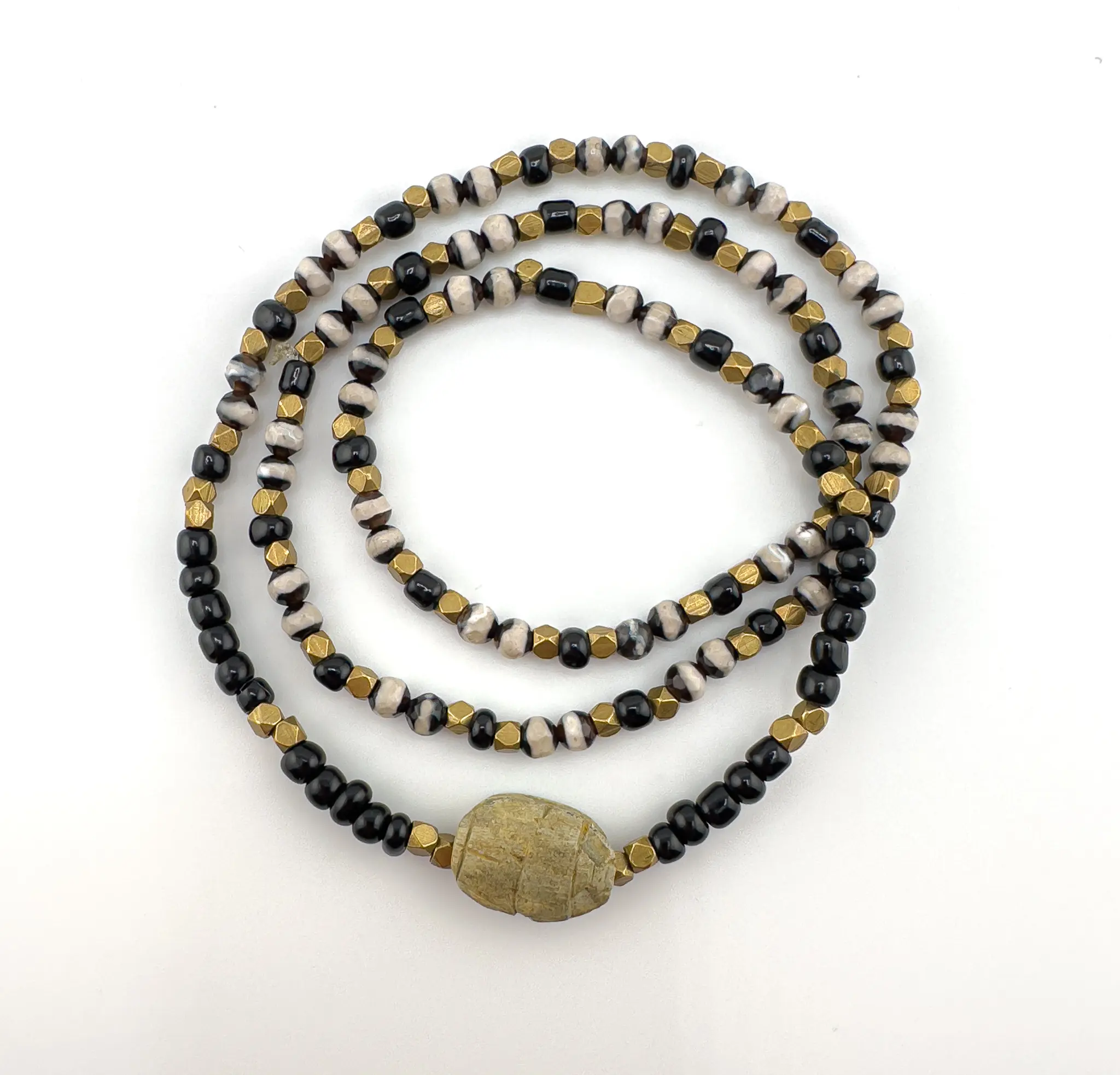 Batik Agate & Brass Scarab 2-in-1 Wrap Bracelet No.2 (Medium)