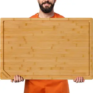 30"*20" Bamboo Cutting Boards for, Duty Wooden Cutting Boards, Healthy Large with Deep Juice and Handle, Oversized Stove Top Cover, Natural