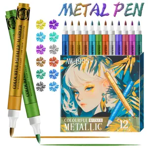 12 Colors Metallic Acrylic Paint Pens for Rock Painting, Soft Brush Tip Metallic Marker for Rock Painting, Ceramic, Glass, Canvas, Mug, Wood, Easter Egg, Waterproof Paint DIY Crafts Making, Art Craft Supplies