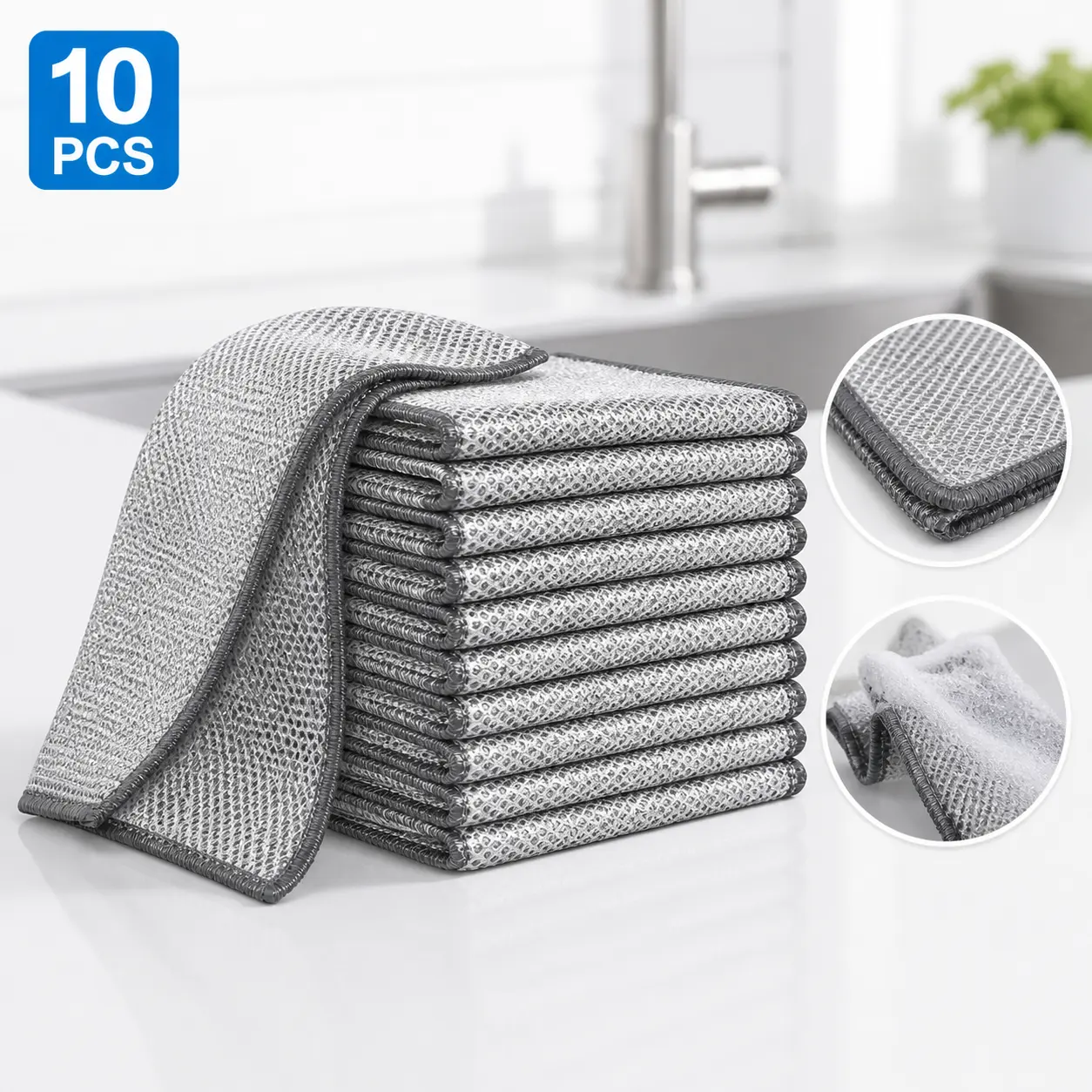 10 Counts Multi-Purpose Stainless Steel Scrubber Kit - Multiple Packs Reusable Home Cleaning Tool, Washable Sponges, Scrubbing Pads, Metal Polishing Cleaning Cloths for Cookware & Daily Needs