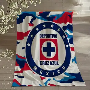 Blue Cross Football Club Theme Flannel Blanket, Soft and Comfortable, Washable for All Seasons, Portable for Outdoors, Hypoallergenic and Tear-Resistant, Suitable for Sofa, Bed, Office, Camping, and Travel, Ideal Gift Choice for Christmas, Valentine's Day