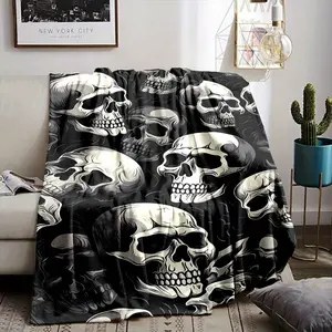 Gothic Skull Print Flannel Blanket Soft, Double-Sided, All-Season Comfort Blanket, Suitable for Home, Office, or Travel Ideal Gift for Family and Friends