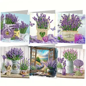 6-piece/set DIY Diamond Painting Kit Birthday Card Kit, unique flower pattern design, rhinestone diamond painting art mosaic postcards, holiday greeting cards, birthdays, New Year, Mother's Day, perfect for families, friends, and lovers, handmade gifts