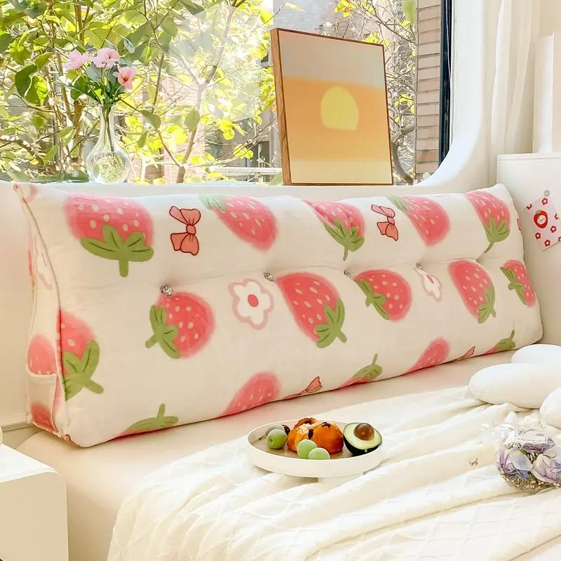 Strawberry Pattern Triangle Pillow, Soft Comfortable Waist Pillow with Pocket, Removable & Washable Throw Pillow for Sofa & Bed