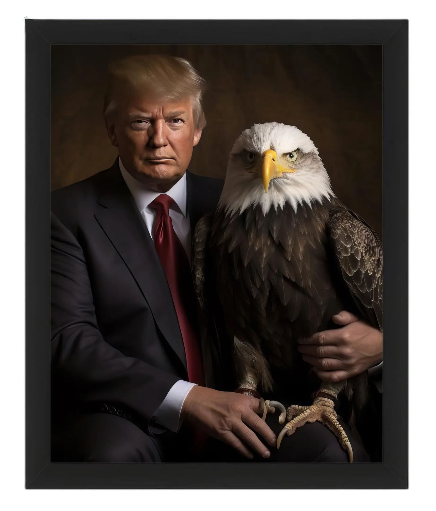 President Donald Trump Hugging a Bald Eagle 8X10 Framed AI Photo