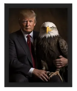 President Donald Trump Hugging a Bald Eagle 8X10 Framed AI Photo