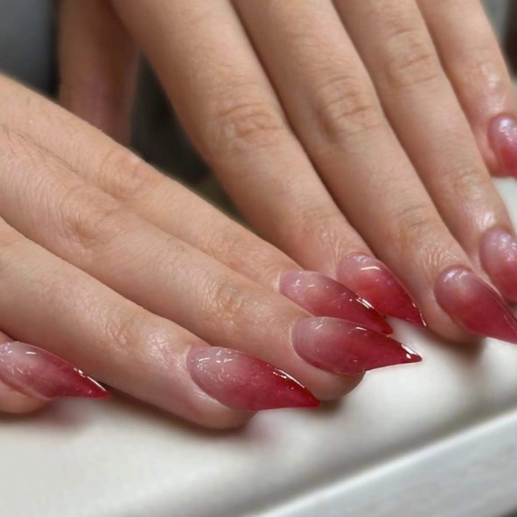 Handmade Rose Red Ombre Cat Claw Press On Nails | Handcrafted Glossy Curved Talon Nails | Reusable Gothic Fantasy Nail Set