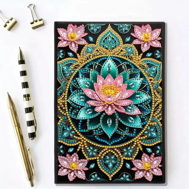Lotus Pattern DIY Diamond Art Painting Notebook, A5 DIY Diamond Art Painting Notebook, DIY Decorative Art Book, Creative Gift, Diamond Painting Kit