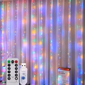 Window Curtain String Lights, 300 LED Fairy Copper Lights with Remote, 8 Lighting Modes USB Powered Waterproof, Multicolor Curtain Lights for Christmas Bedroom Party Wedding Home Wall Decor