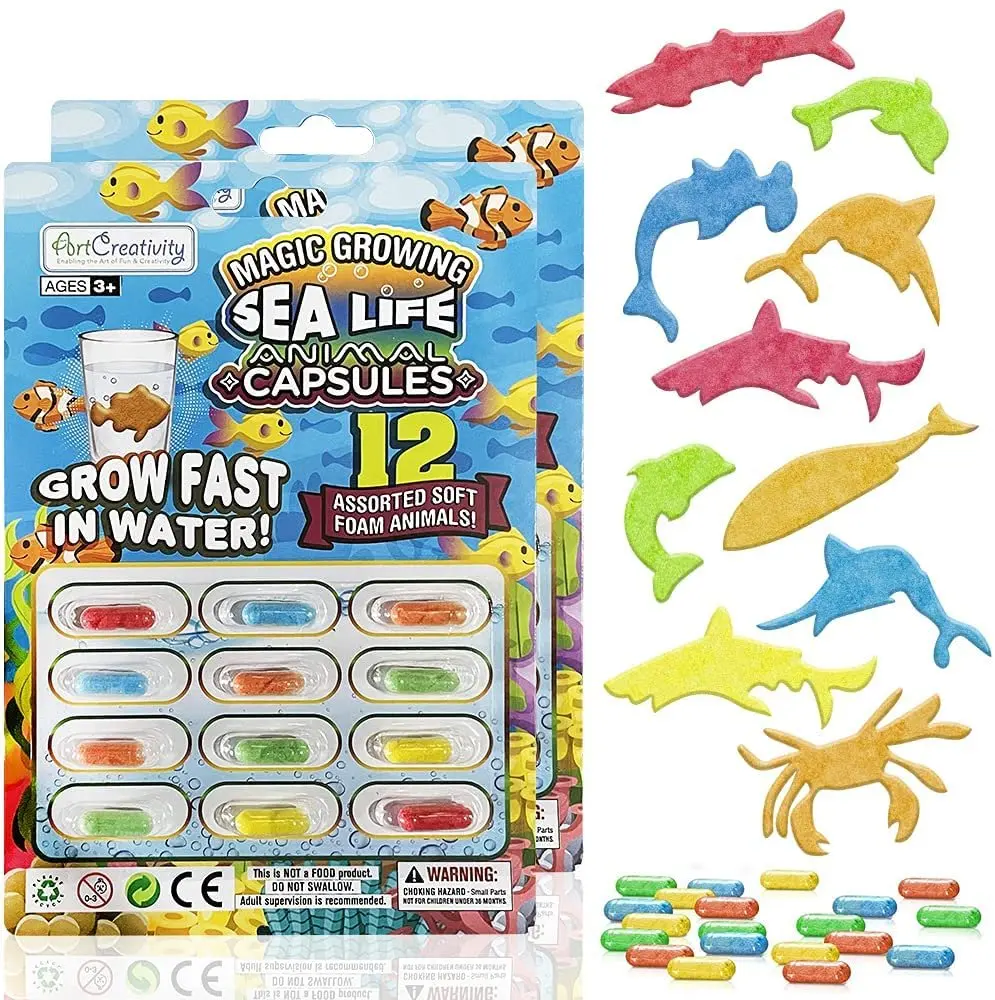 Magic Growing Sea Life Animal Capsules - Unisex Science Toys for 3-4 Years, 2 Packs (12 Expanding Capsules Each), Water-Growing, Animals & Nature Themed, Art Creativity Boosters, Kids’ Party Favor Gift