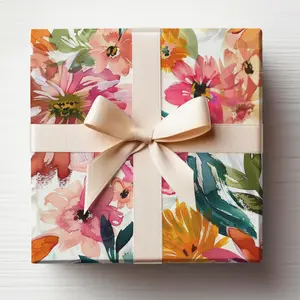Watercolor Floral Wrapping Paper Colorful Artistic Gift Wrap Roll Painted Floral Wrapping Paper Fall Floral