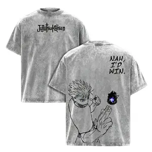Gojo Satoru Tee Washed – Jujutsu Kaisen Execution Culling Game Prelude Vintage Oversized Heavy Cotton Anime Manga T-Shirt, Double Printed Retro Unisex Streetwear Graphic Top, Japanese Anime Merch for Sorcerer Fans