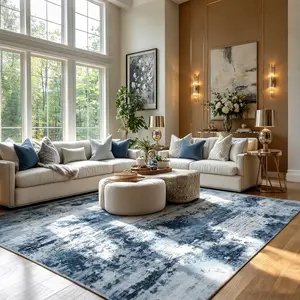G-DAKE Dark Blue Modern Distressed Abstract Area Rug, Washable Stain Resistant Non-Shedding Rug With Non-Slip Backing for Living Room, Bedroom & Dining Room