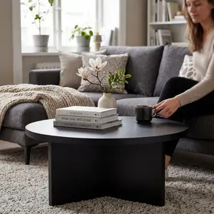 Wood Round Coffee Table with Sturdy Legs for Bedroom Balcony Living Room 27 6 Dx 16 H Perfect Side Table