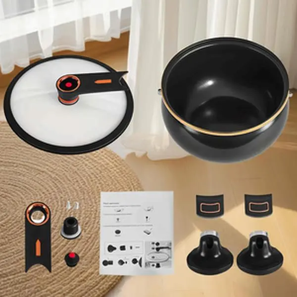 Non-Stick Micro Pressure Cooking Pot With Lockable Glass Lid, Steam Vent & Silicone Rim, , For Stovetop Cooking