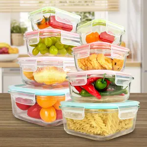 8 Pack Premium Glass Food Storage Containers Stackable Airtight Square with Lids Oven Microwave Freezer Safe Green Rectangle Fresh Keeping Kitchen Organizers