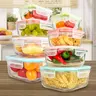 8 Pack Premium Glass Food Storage Containers Stackable Airtight Square with Lids Oven Microwave Freezer Safe Green Rectangle Fresh Keeping Kitchen Organizers,Camping Essentials,Camping Gear