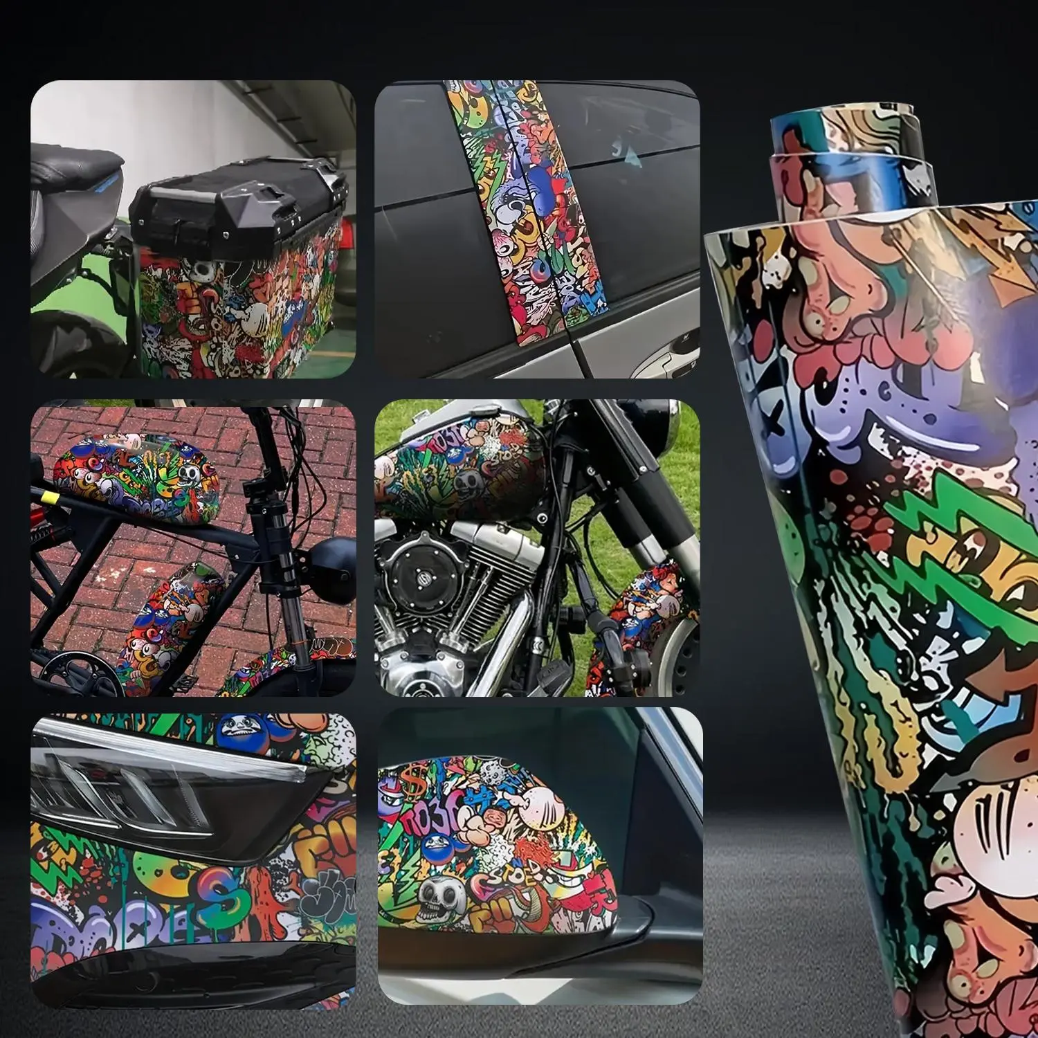 Cartoon Letter Graffiti Car Sticker, Creative Vinyl Wrap Film, Motor Bikes Scooter Car Stickers, Car Exterior Accessories, Car Decal, Decal For Cars, Car Vehicle Decoration